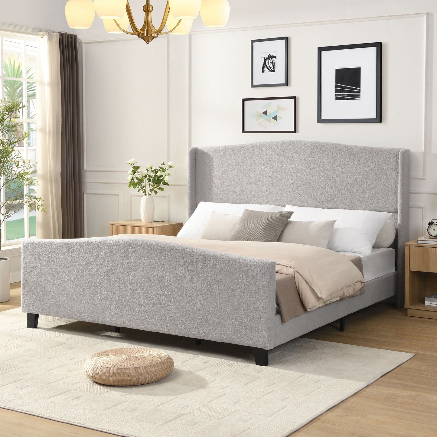 Platform Bed Frame With Tall Headboard And High Footboard