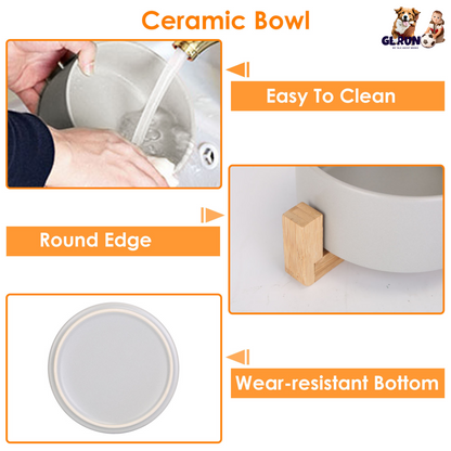 Double 28.7Oz Ceramic Pet Bowls Dog Cat Bowls with Wooden Stand Raised Pet Feeder for Small Dogs Cats