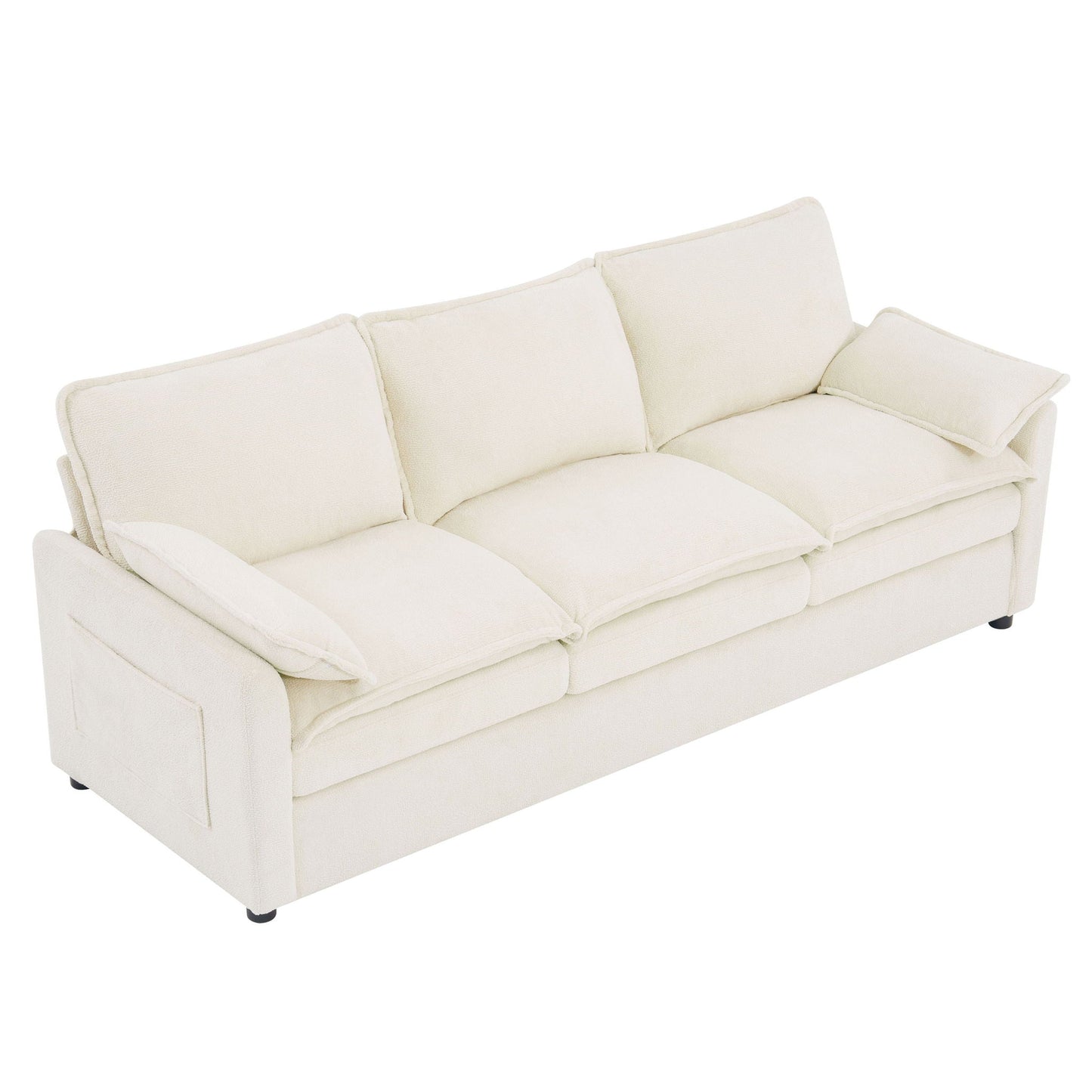 Modern 3 Seater Sofa With Side Storage Pockets For Living Room