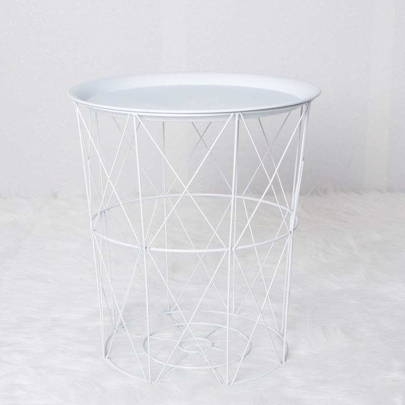 geometric metal bedside table simple storage basket