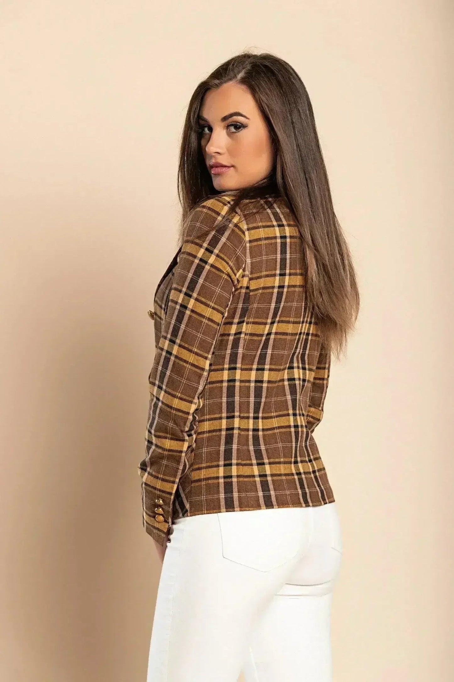Brown Plaid Chiarana Blazer - Mustard Accents | Italian Made