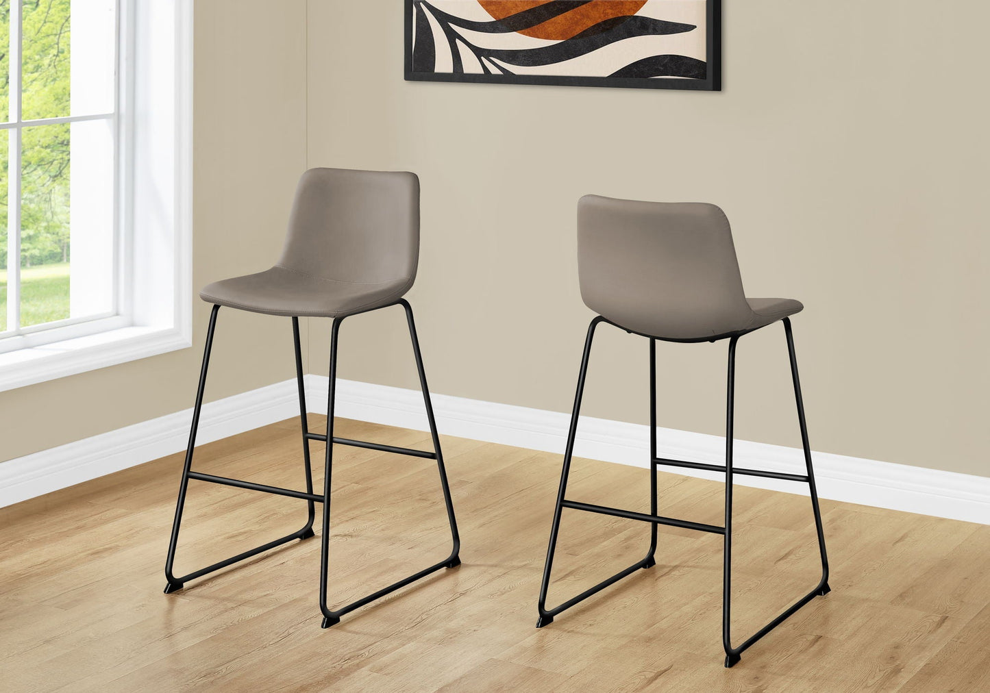 Bar Height Office Chair with Curved Backrest and Leather-Look Upholstery