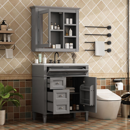 Bathroom Vanity With Medicine Cabinet, Royal Mirror Cabinet, Modern Bathroom Storage Cabinet With 2 Soft Closing Doors And 4 Drawers