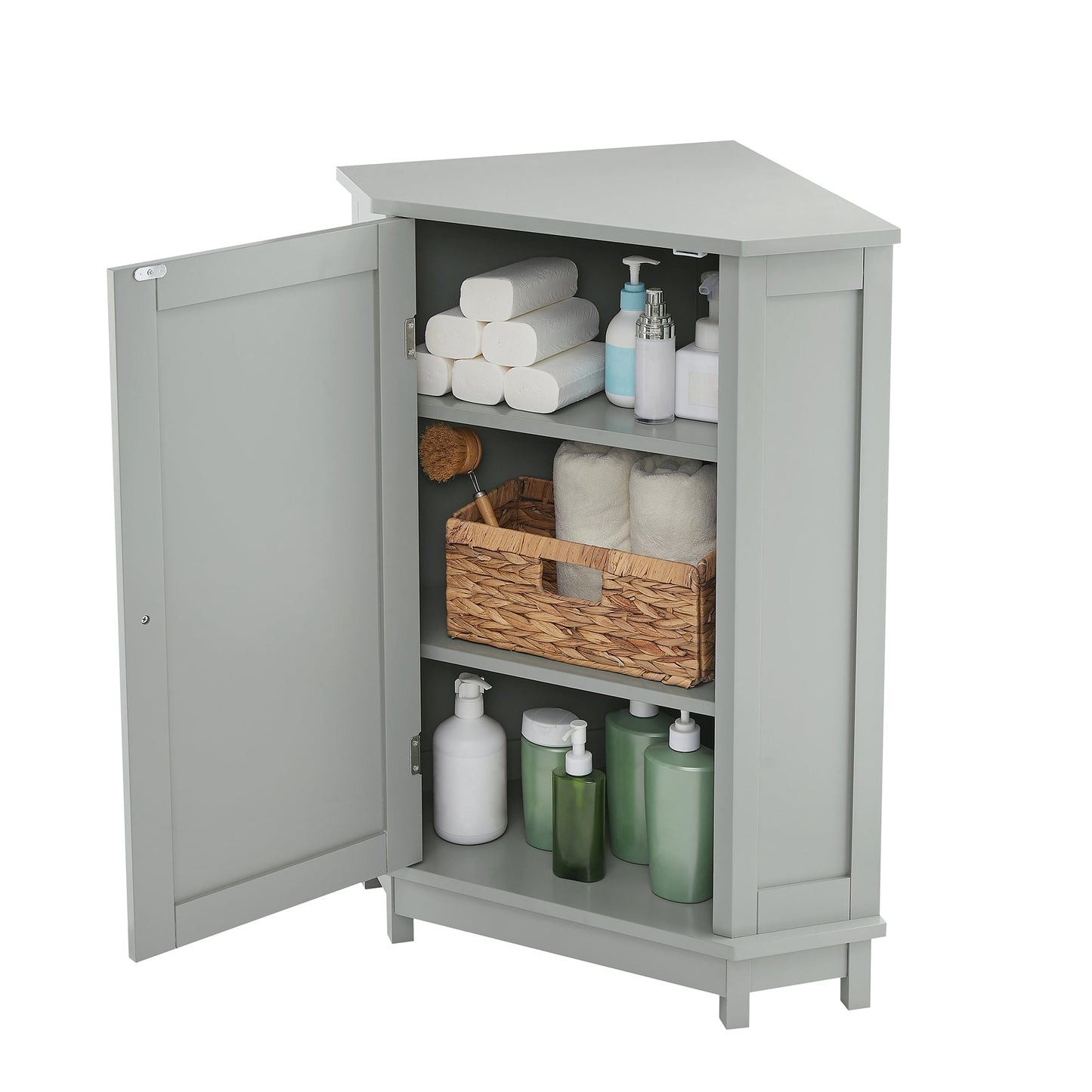 Grey Bathroom Cabinet Triangle Corner Storage With Adjustable Shelf