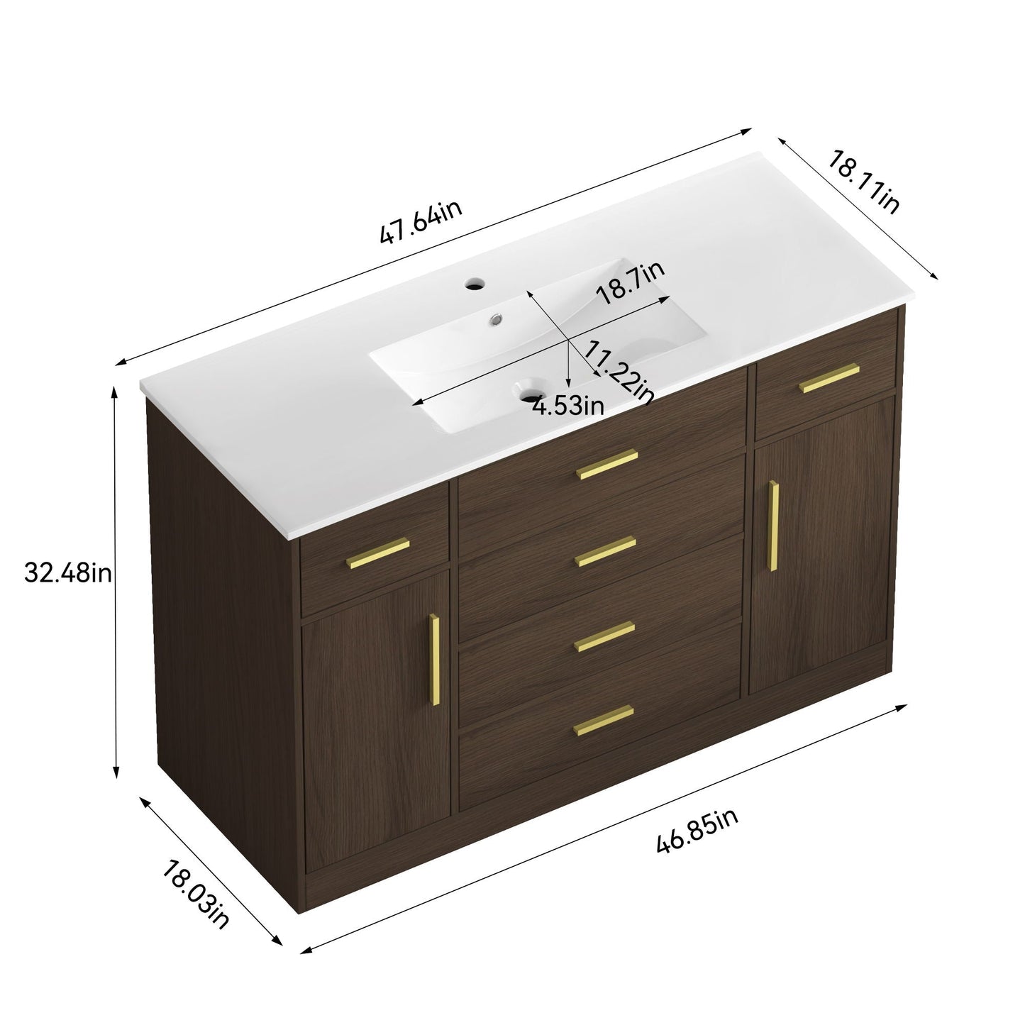 Bathroom Vanity With Abundant Storage 2 Soft Close Doors And 6 Drawers
