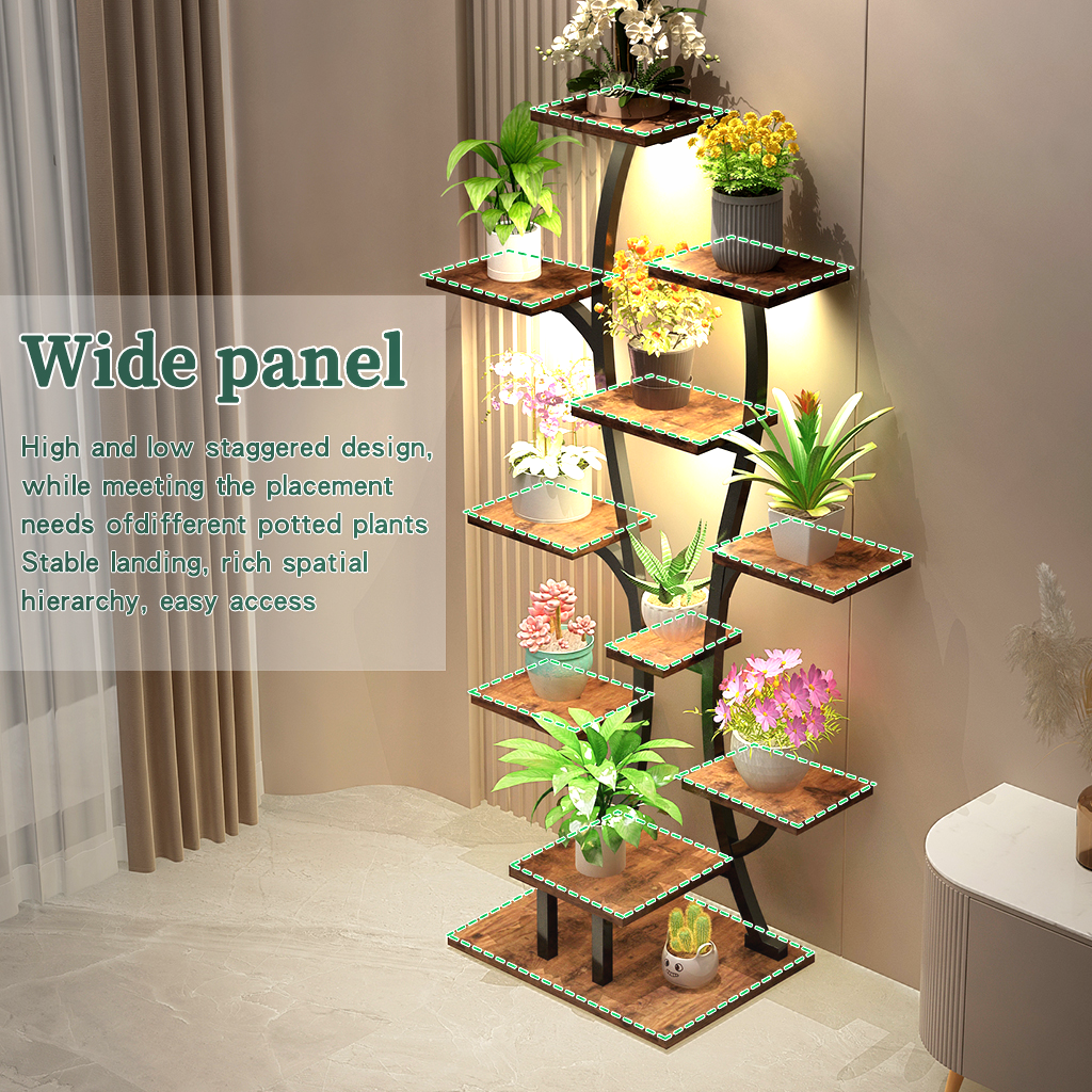 Vase Shape Indoor Plant Stand with Adjustable Grow Lights - Metal & MDF