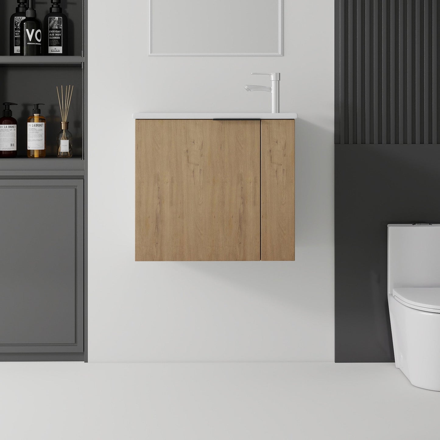 22 Inch Floating Bathroom Vanity with Sink, Soft-Close Door, Ceramic Sink, Plywood