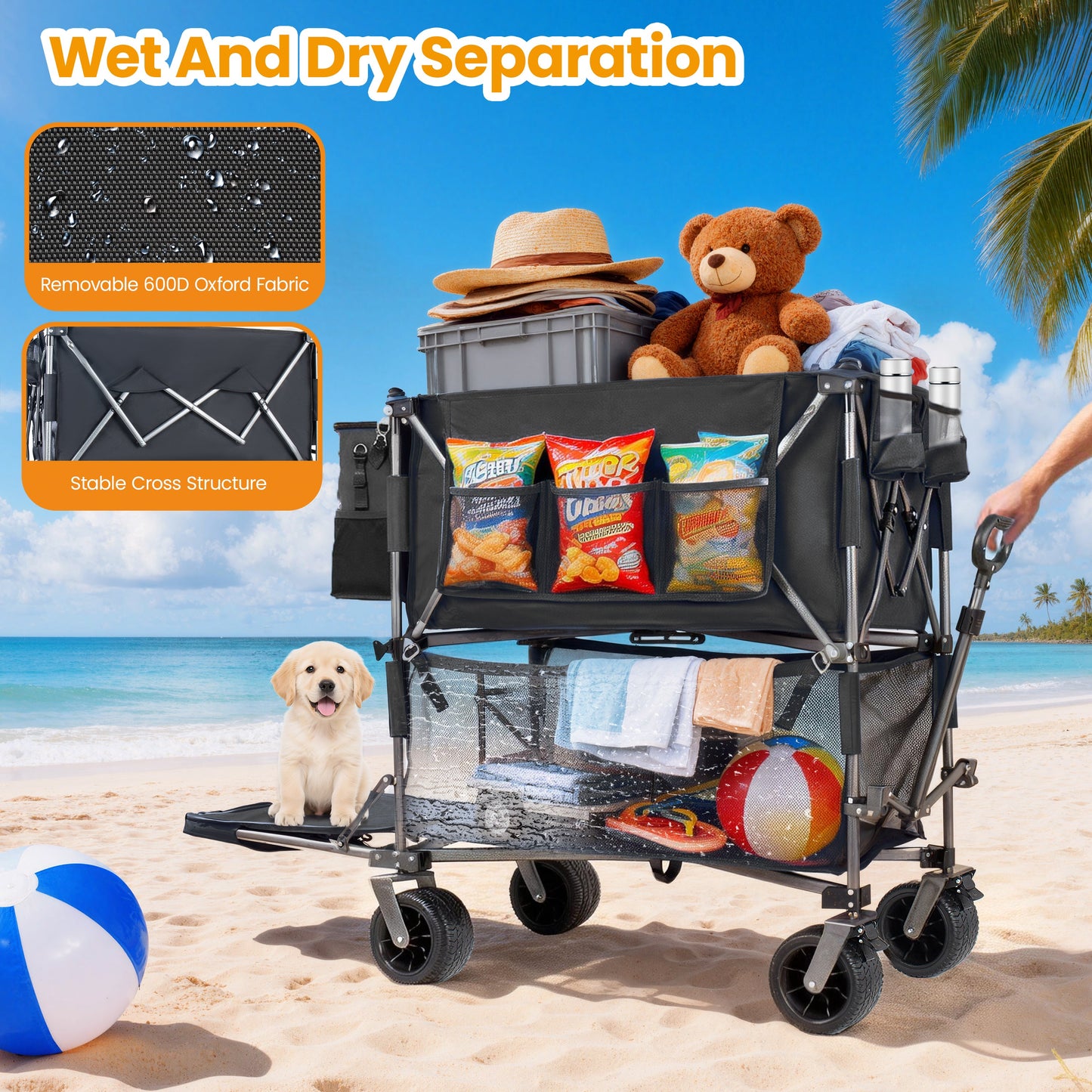 55" Heavy Duty Double-Layer Wagon with Brakes