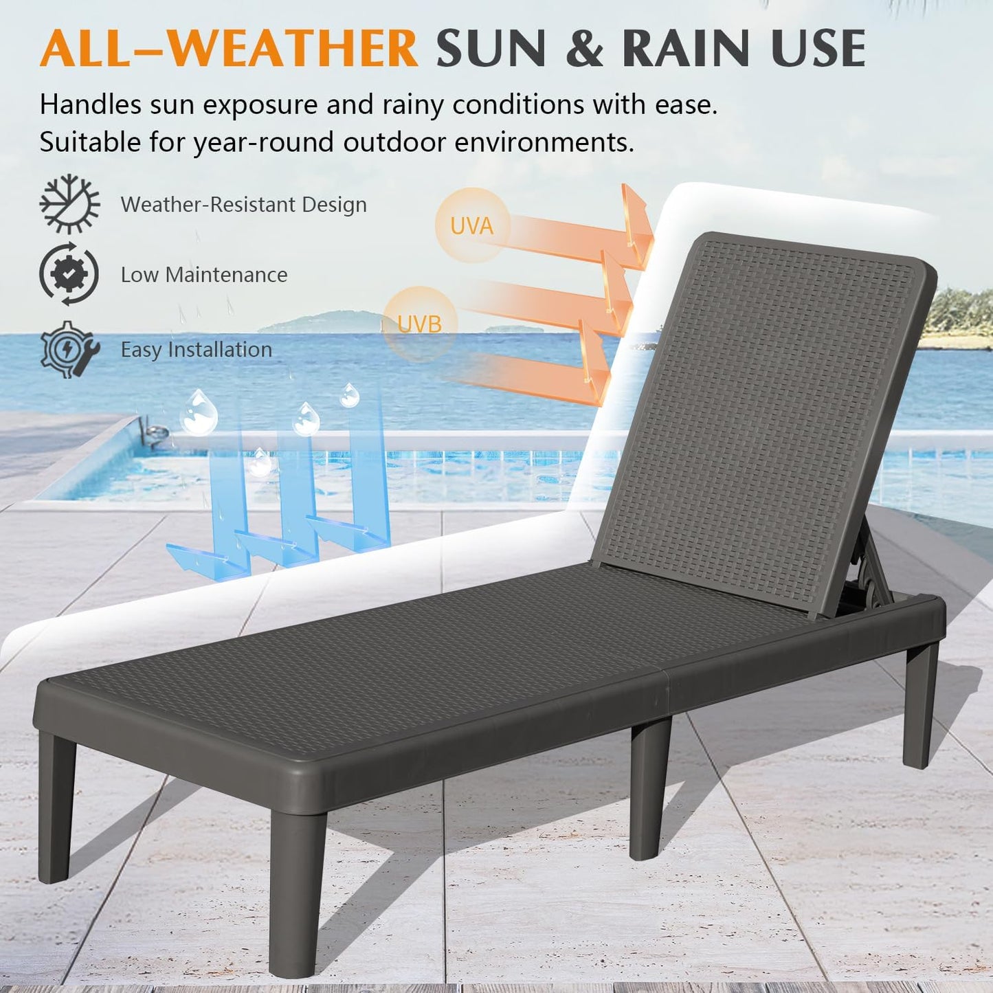 Pool Lounge Chairs Set of 2 with 6-Position Adjustable Backrest