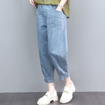 Loose-fitting Plus-size High-waisted Figure-flattering Cropped Denim Jeans