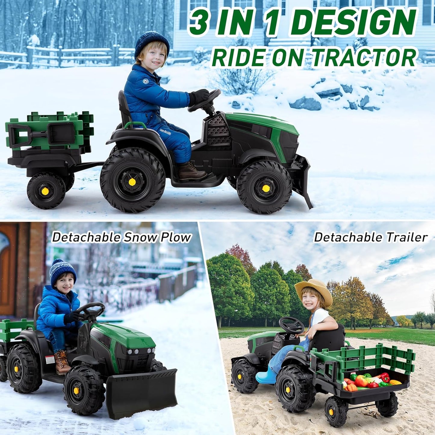 24V Ride-On Snow SUV Toy with Snow Plow Scoop and Parental Remote Control