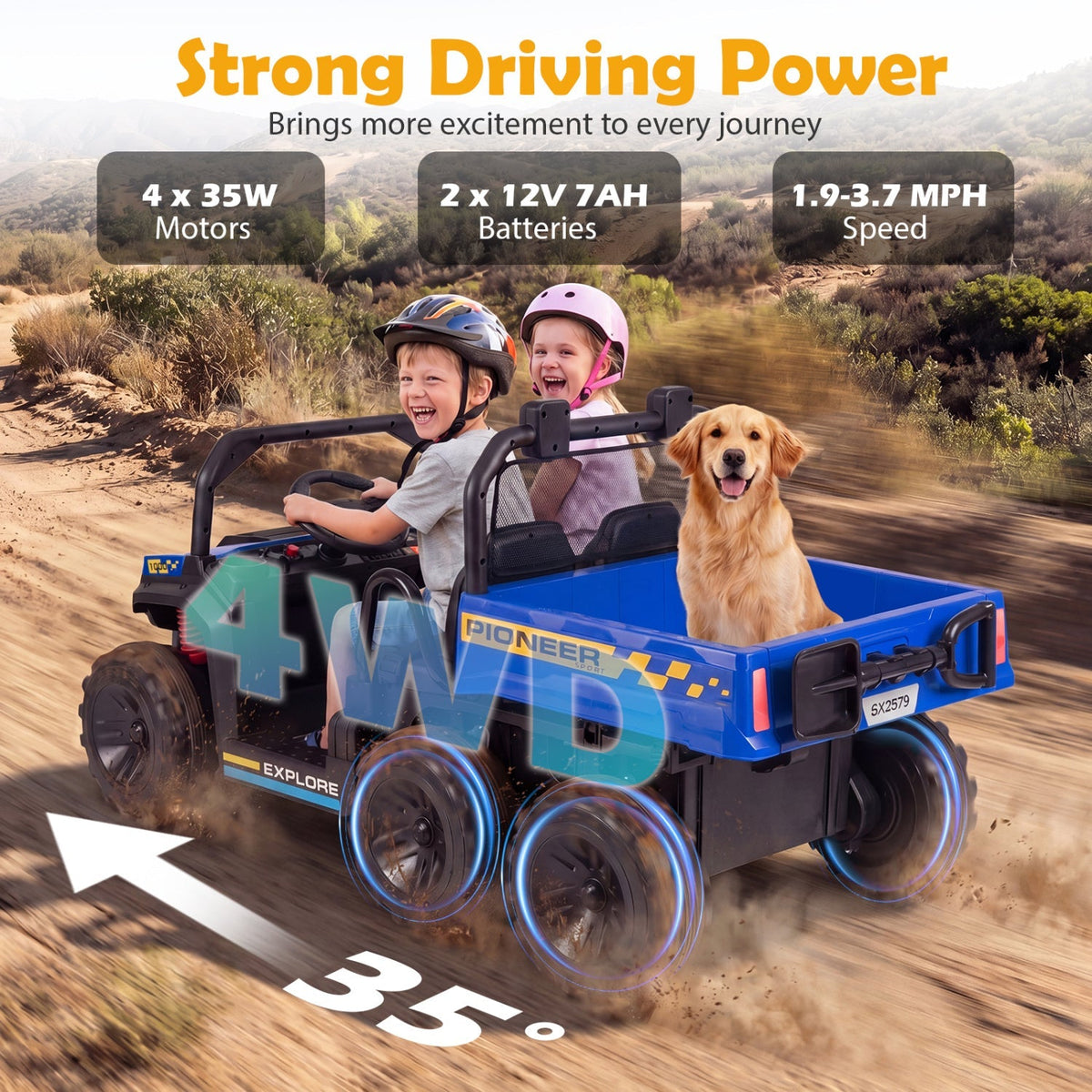 24V 2-Seater Kids Ride on Dump Truck 4WD with Electric Dump Bed and Lights