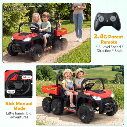 24V 2-Seater Kids Ride on Dump Truck 4WD with Electric Dump Bed and Lights