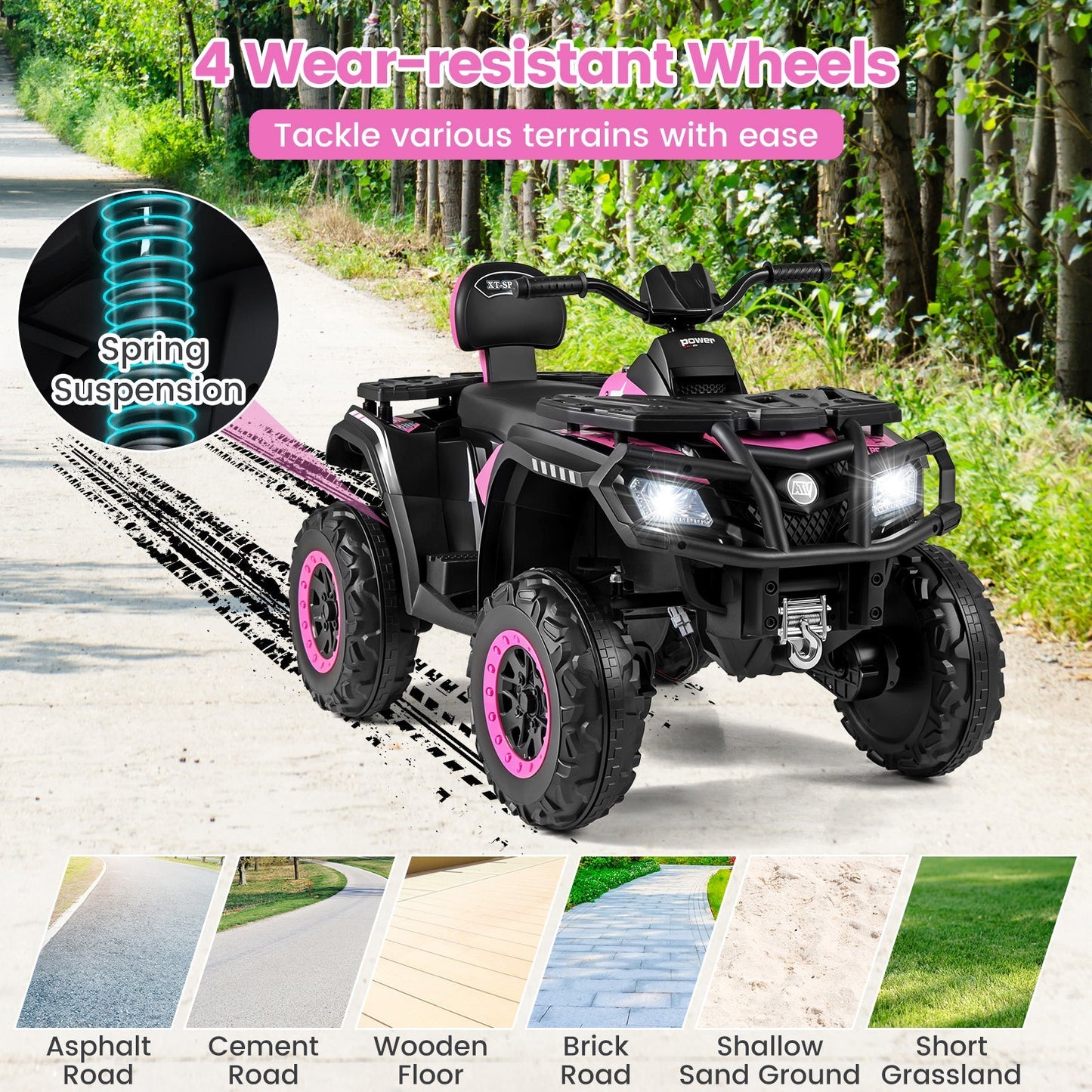 24V Kids ATV 2-Seater with 4 Motors with LED Lights and Music