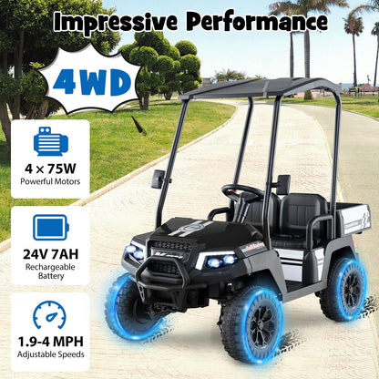 24V Kids Golf Cart 4WD 2-Seater Ride on Car with Storage Trunk and Horn-Black