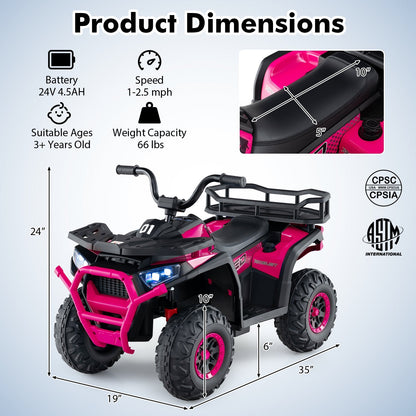 24V Kids Ride on Electric ATV Quad Car with Realistic Sounds and LED Lights