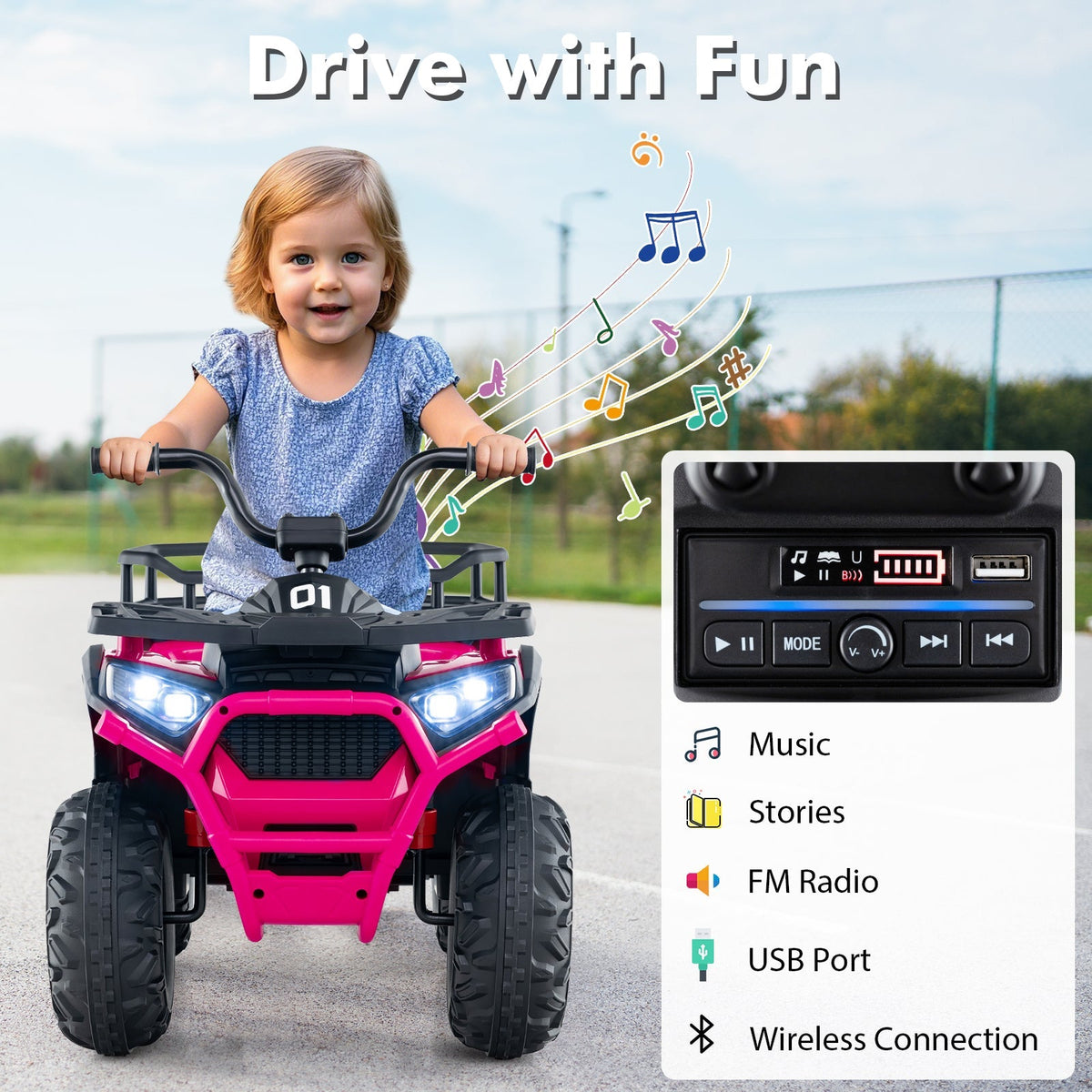 24V Kids Ride on Electric ATV Quad Car with Realistic Sounds and LED Lights