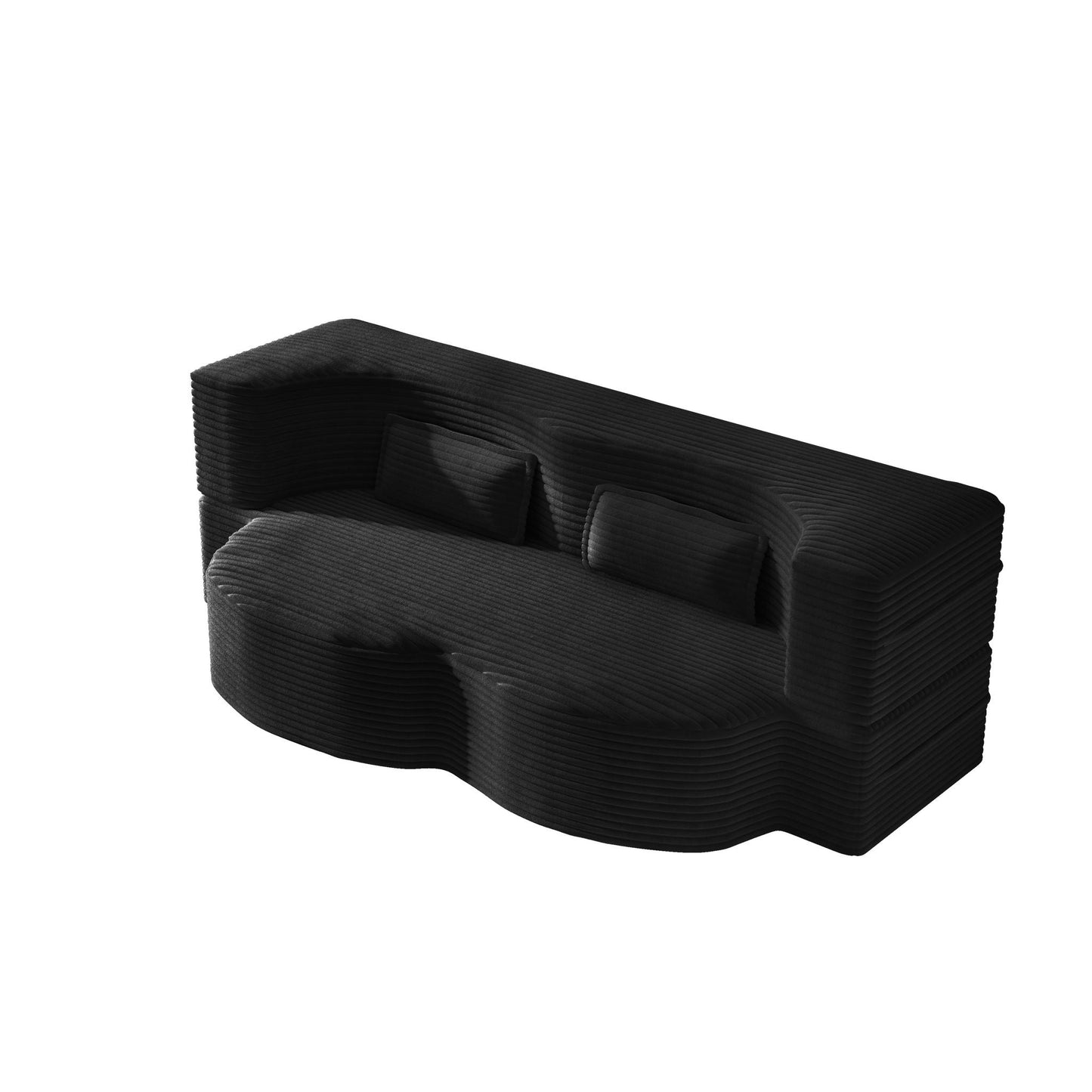 Modern Floor Sofa With 2 Pillows, Convertible Twin Size Folding Mattress For Living Room