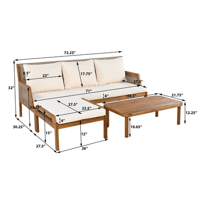 3 Piece Acacia Wood Patio Furniture Set with Coffee Table