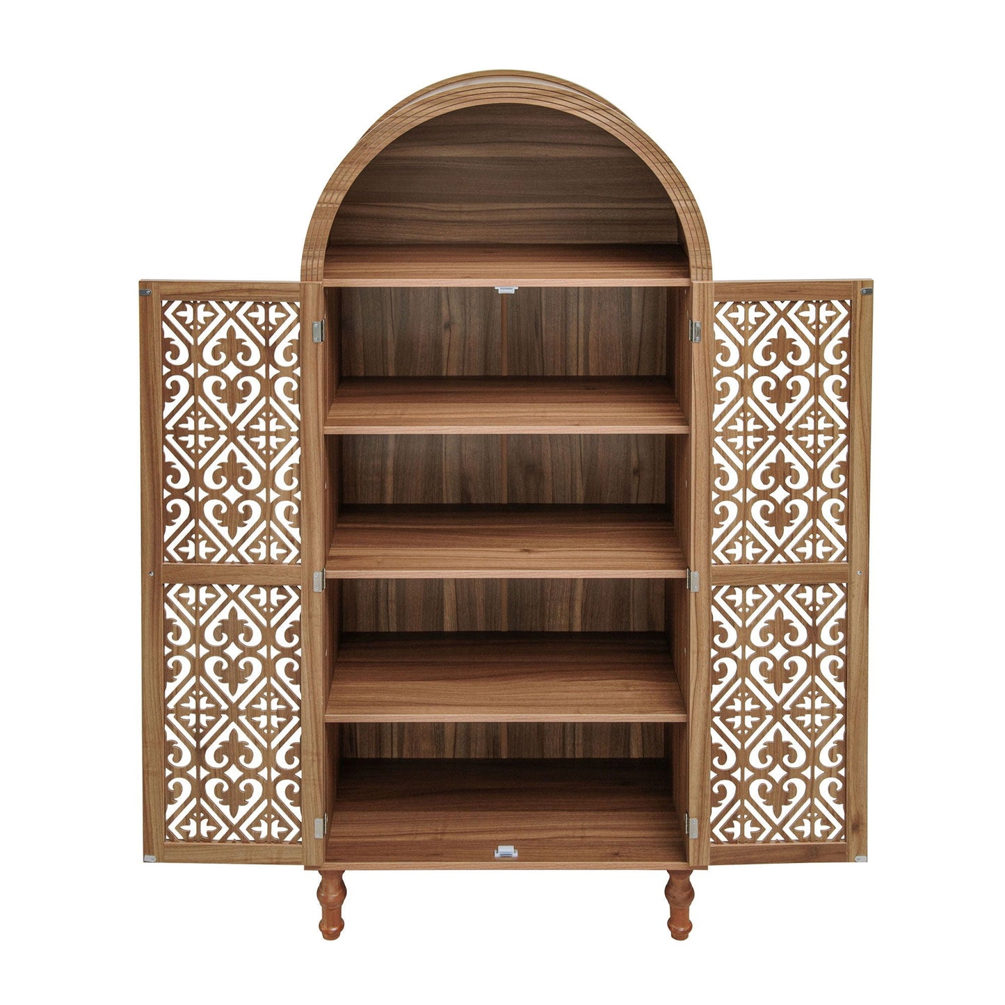 Tall Kitchen Pantry Cabinet With Hollow Carved Doors Adjustable Shelves Versatile Storage Cabinet For Kitchen - Walnut