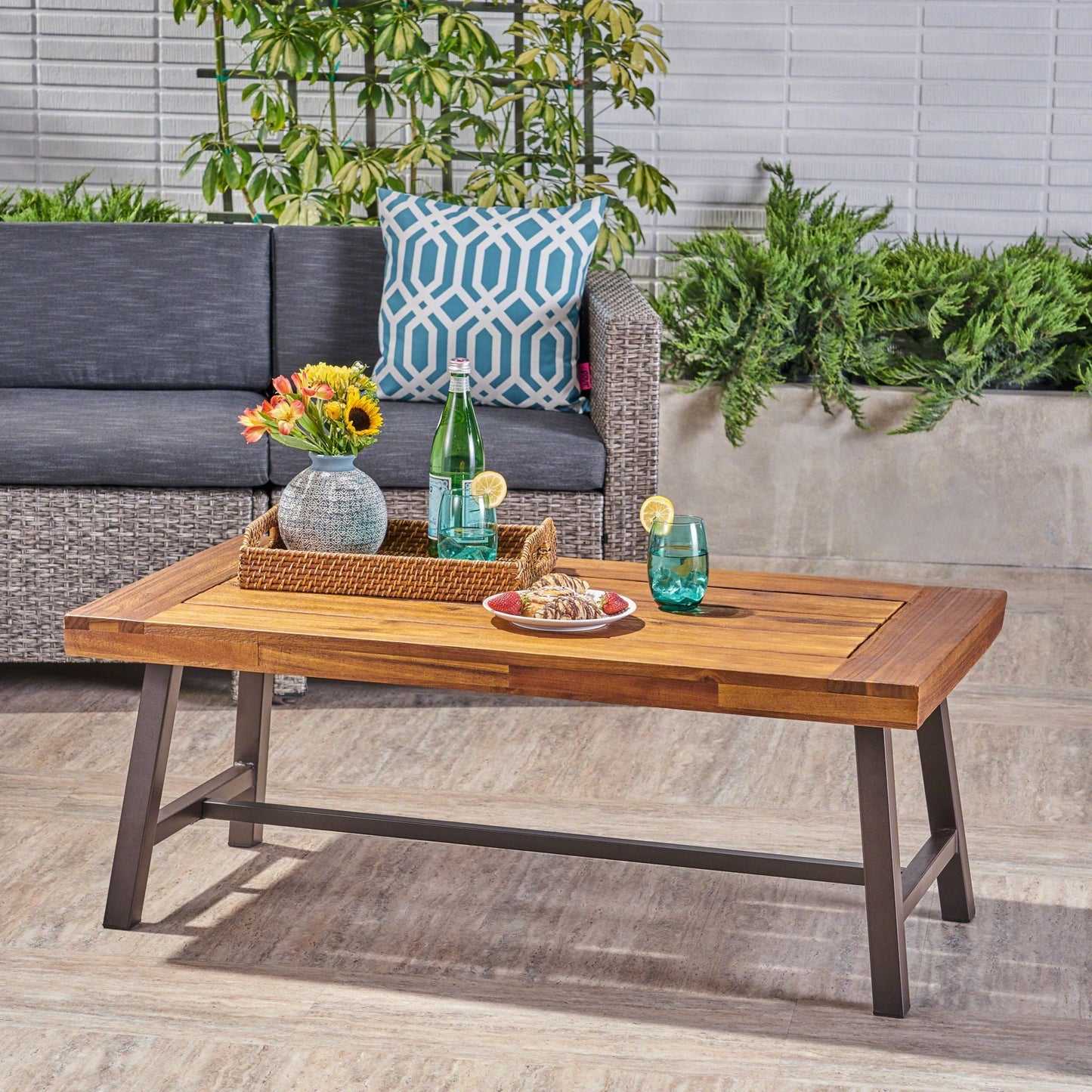 Carlisle Industrial Coffee Table With Slat Panel Design