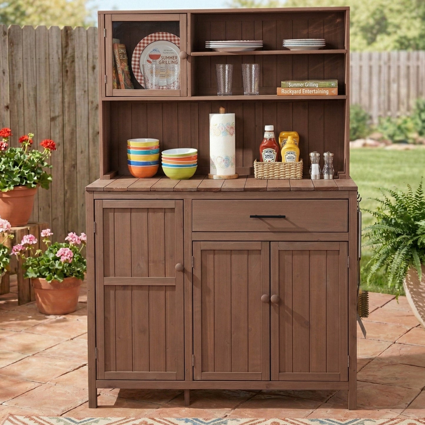 TOPAMX Potting Bench with Hutch, Solid Fir Wood Garden Workstation