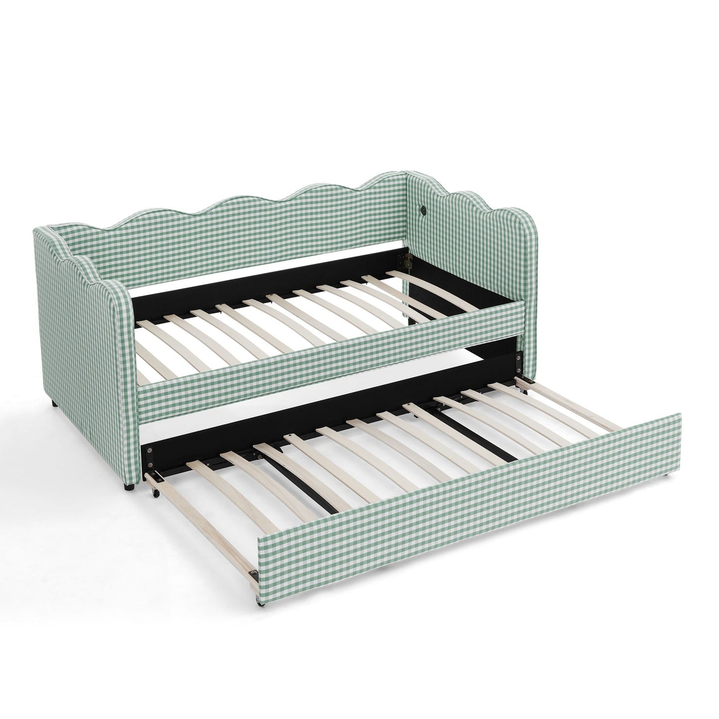 Gingham Daybed With USB Charging Port, Wave Shaped Design