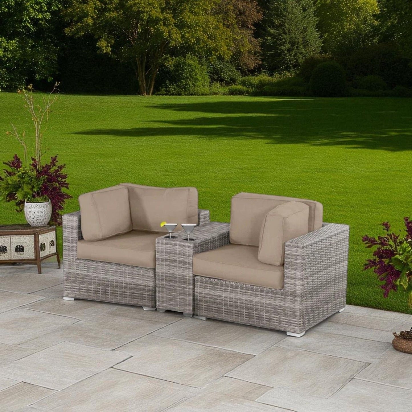 Handcrafted Outdoor Loveseat With Wicker Seating