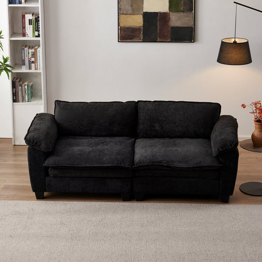 Living Room Furniture Big Loveseat Luxury Couch with Soft Chenille Upholstered Sofa Black