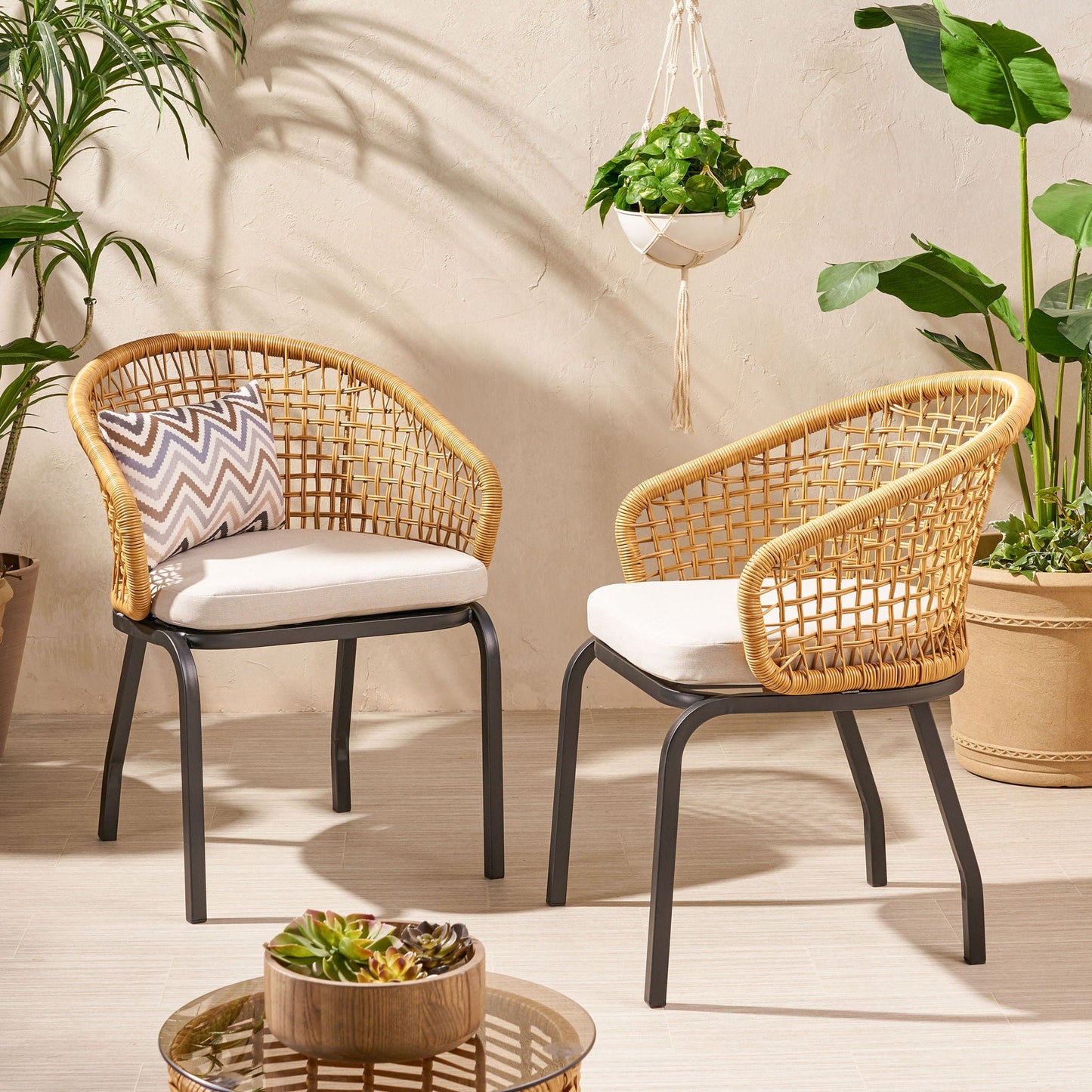 Outdoor Wicker Chair with Powder Coated Iron Legs
