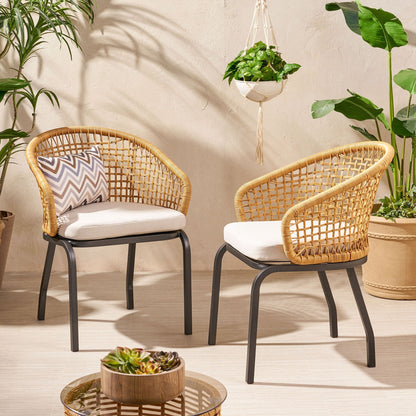 Outdoor Wicker Chair with Powder Coated Iron Legs