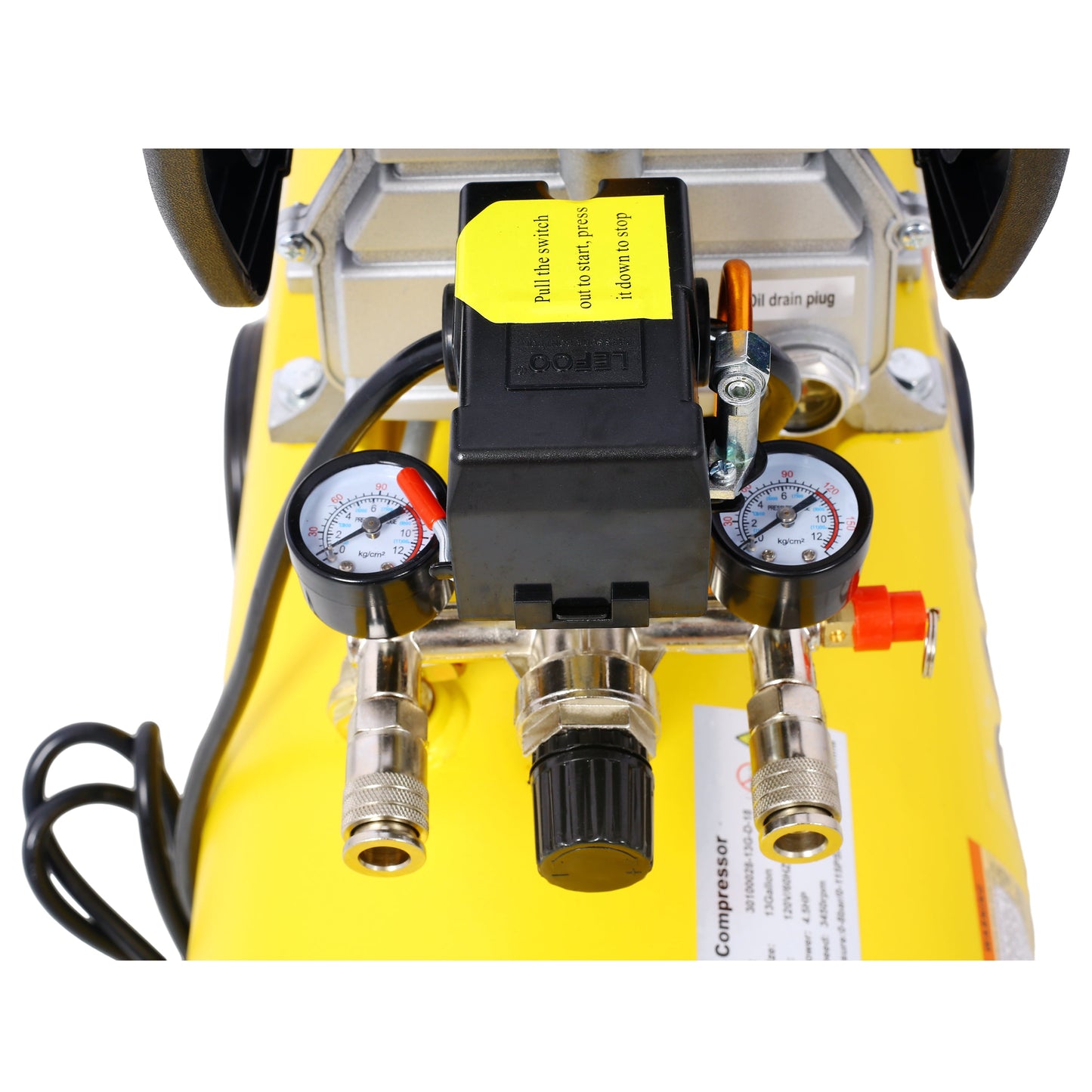 4.5HP Portable 13-Gallon Oil-Lubricated Air Compressor Tank