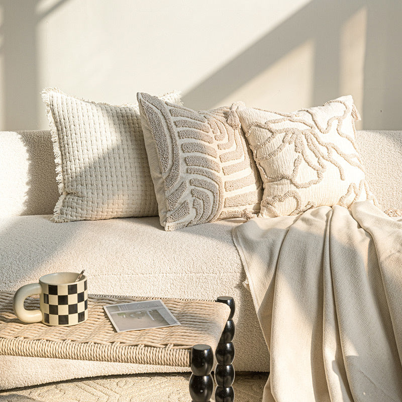 Sofa Throw Pillowcase Cream Color Three-dimensional Embroidery