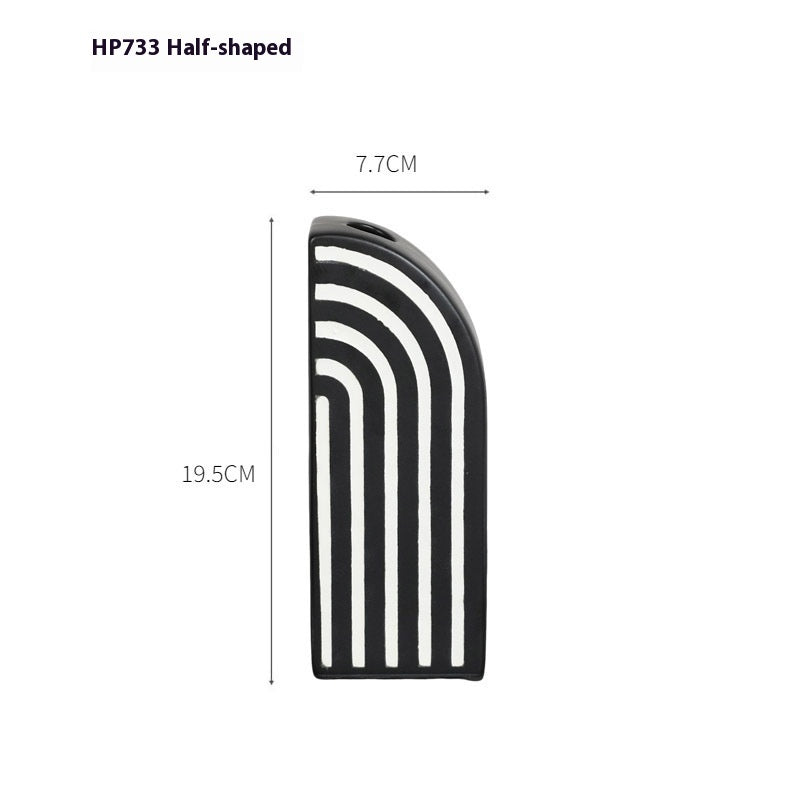 Black And White Striped Ceramic Dried Flower Vase Decorative Art Ornaments