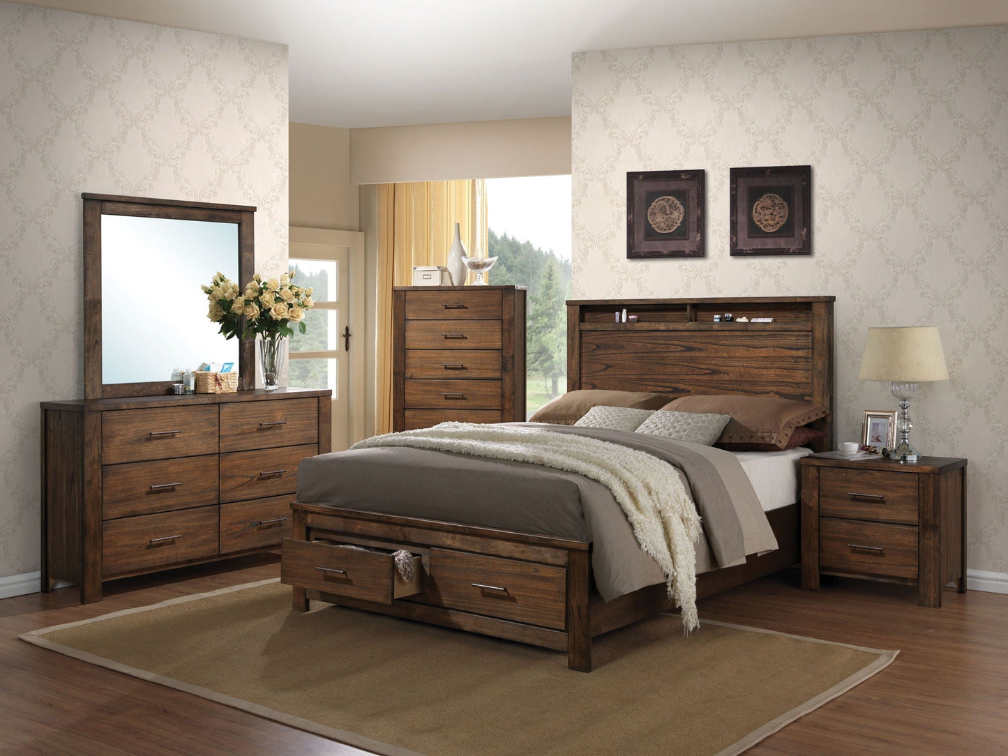 Merrilee Eastern King Bed With Storage - Oak