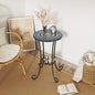 Patio Side Table with Shelf, Blue and Black