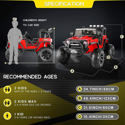24V/12V Kids Electric Jeep with Remote Control, 3 Speeds, and LED Lights