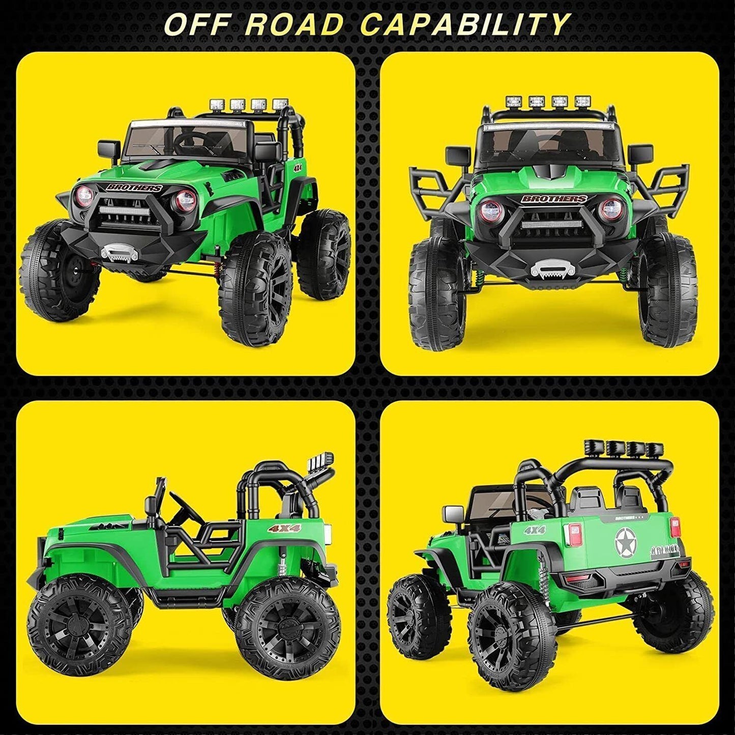 24V/12V Kids Electric Jeep with Remote Control, 3 Speeds, and LED Lights