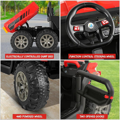 24V 4WD Electric UTV Dump Truck Car for Kids with Dump Bed - 2 Seater Ride-On Toy
