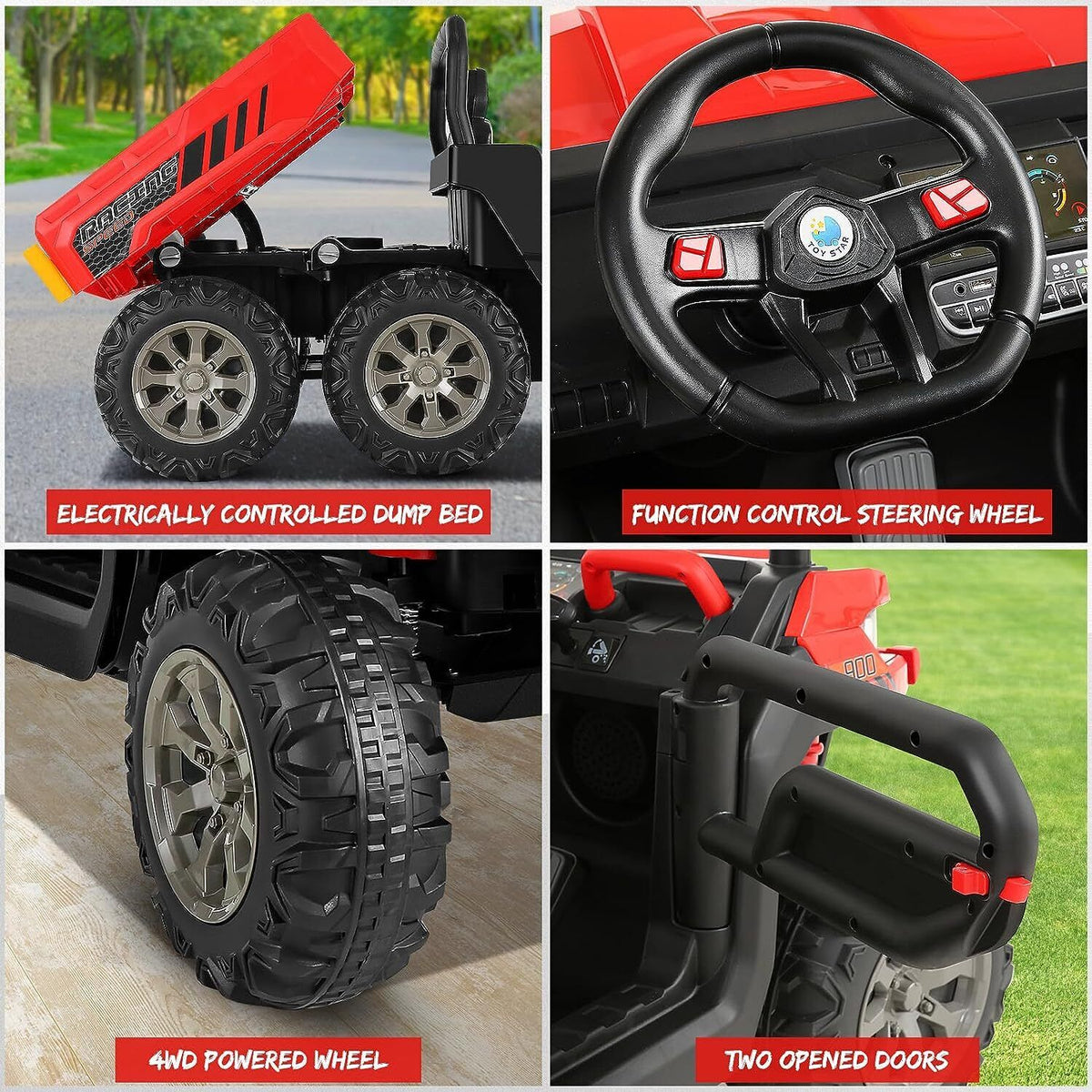 2 Seater 24V Electric Ride-On Car with Dump Bed and 4WD Tractor Trailer