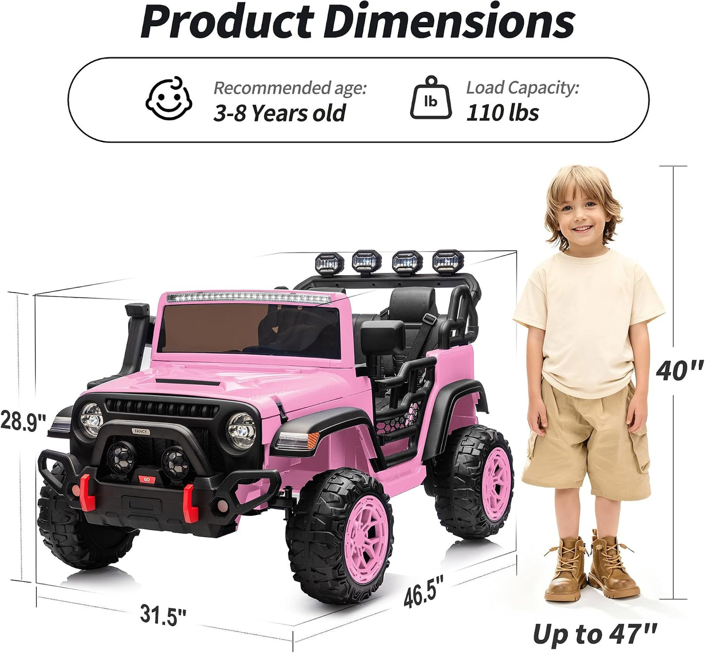 Electric 24V Kids Ride on Truck Car Jeep with MP3 Player, LED Lights, and Remote Control - 2 Seats