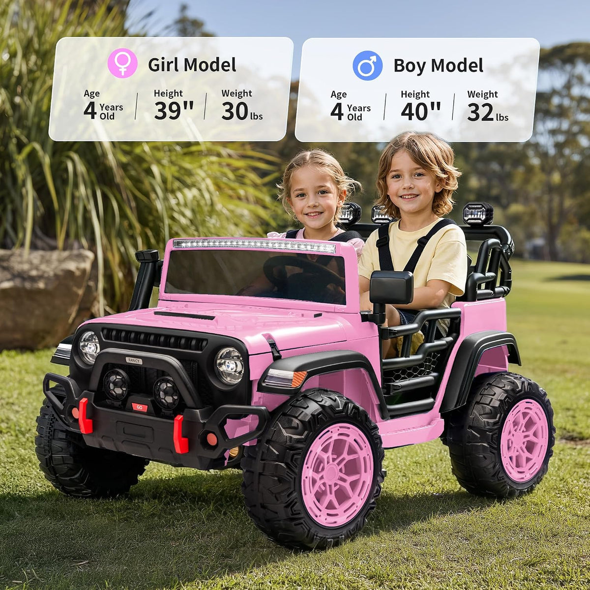 Electric 24V Kids Ride on Truck Car Jeep with MP3 Player, LED Lights, and Remote Control - 2 Seats