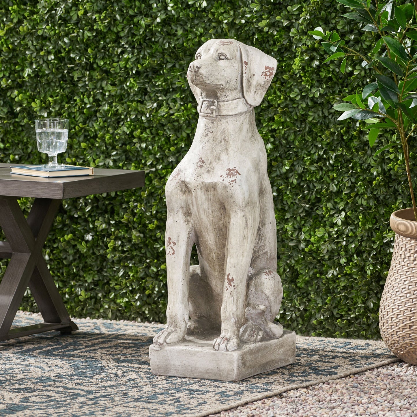 MGO Outdoor Dog Statue, Antique White