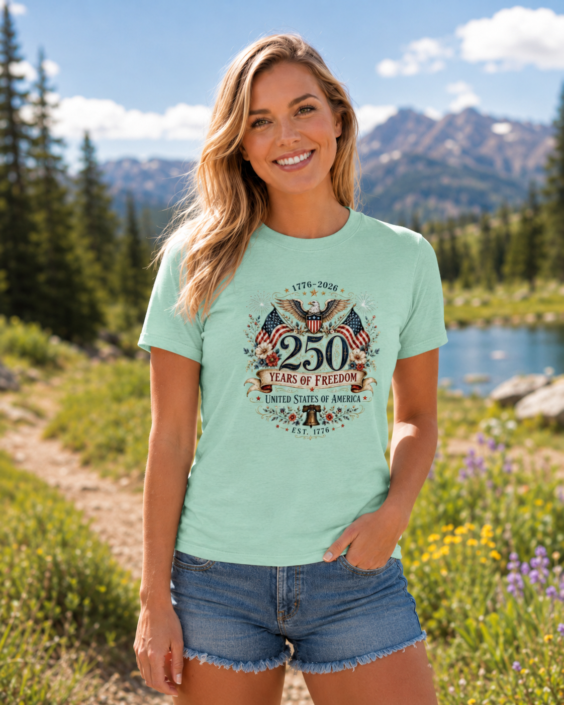 Ladies Vintage T-Shirt 250 Years of Freedom Patriotic America