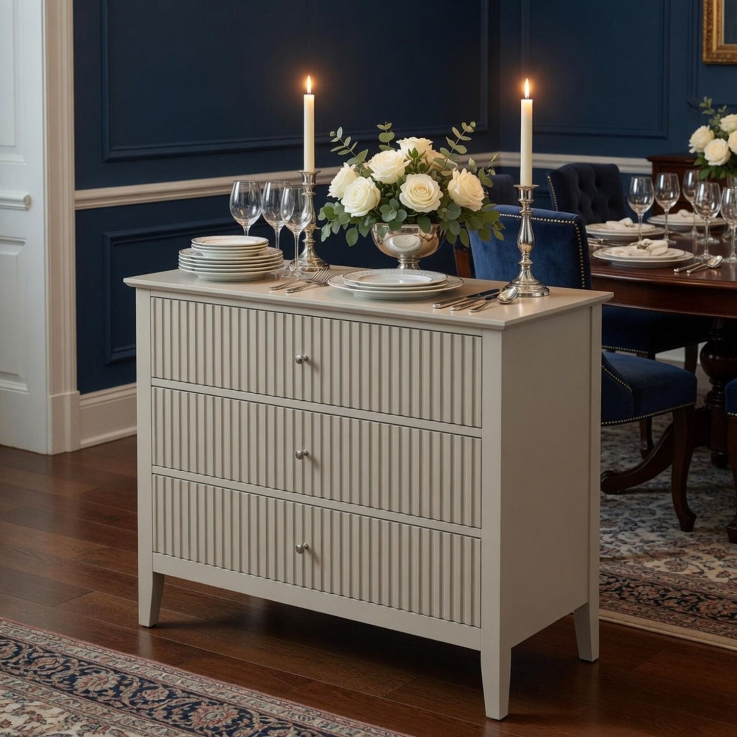 Fluted 3 Drawer Nightstand With Soft Close Slides