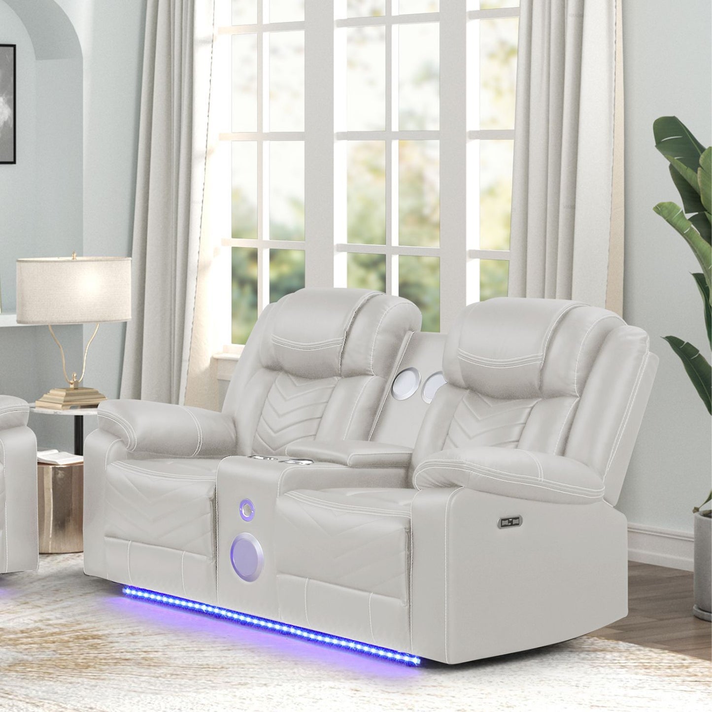 Challenger LED Power Recliner Loveseat With Console