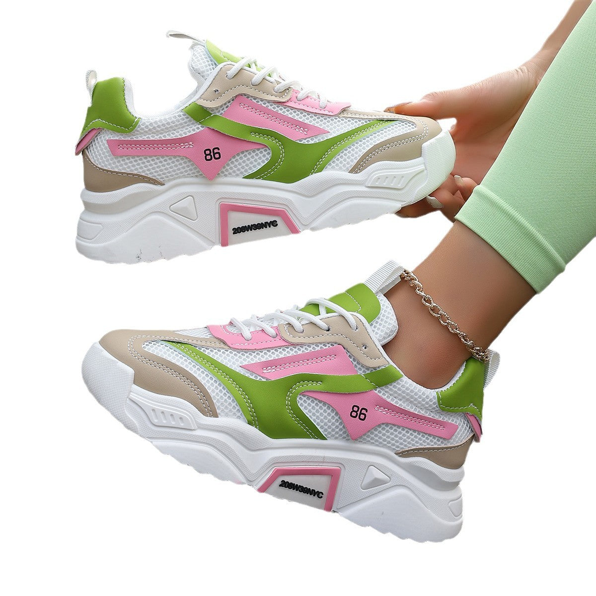 Womens Casual Sporty Floral Mesh Breathable Thick-Soled Elevator Shoes