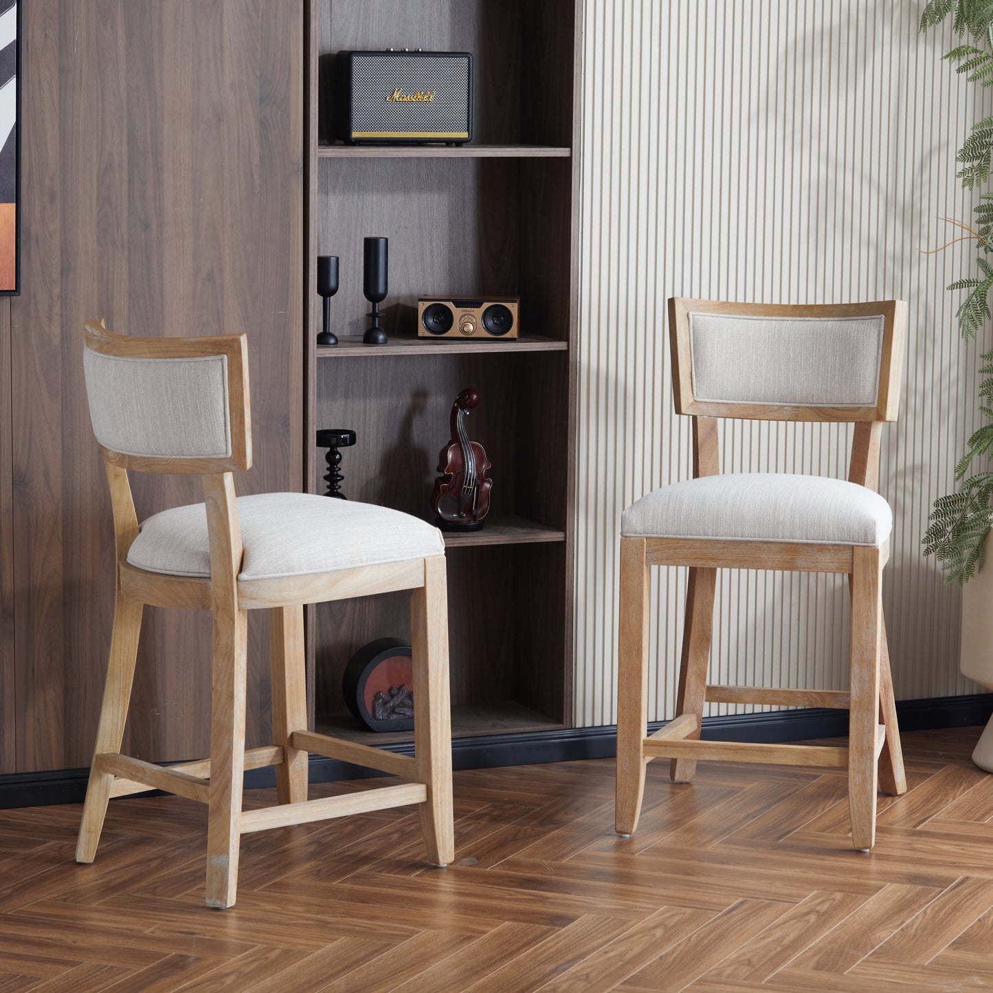 26.5" Upholstered Counter Stools Set of 2 with Comfy Back