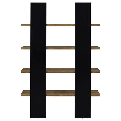 Danbrook 71-inch 4-shelf Bookshelf Black and Aged Walnut