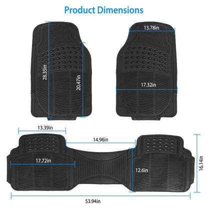 3Pcs Automotive Floor Mats Set Front Rear PVC Rubber Floor Mats Heavy Duty Drive Vehicle Car Mats with Trimmable Design Fit Most Cars SUVs Trucks